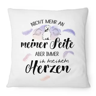 Fashionalarm Kissen mit Spruch Motiv Westie Immer im Herzen - 40x40 cm mit Füllung | Abschied geliebten Hund Geschenk Gedenkgeschenk Trauer, Weiß 40x40 cm