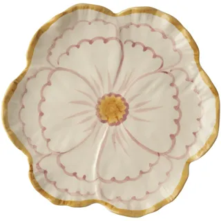 RICE Keramik Beilagenteller Blume, gelber Rand Ø 19 cm