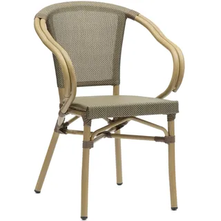 METRO PROFESSIONAL Gastro Armlehnstuhl stapelbar Belviera, Aluminium/Textilen-Bespannung, Bambus Optik, braun