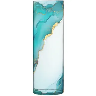 Zylindervasen für Blumen, türkis-weißer Marmor, Kunststoff, 30 x 9 cm, dekorative Vase für Wohnzimmer, Küche, Tisch, Bibliothek, Party-Dekoration