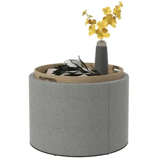 Homcom Ottomane Rund mit Stauraum Klappdeckel in Leinenoptik Grau Ø56 x 42 cm