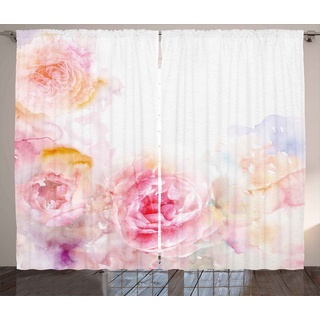 Gardine Schlafzimmer Kräuselband Vorhang mit Schlaufen und Haken, Abakuhaus, Shabby Chic Pale Pink Roses rosa 280 cm x 175 cm