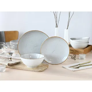 CreaTable Teller-Set Vintage, Teller Set 12-tlg. (12-tlg), 4 Personen, Porzellan, Naturverbundenes Design, Handgemalt grau