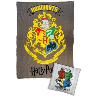 Harry Potter Dekokissen Kinder Hogwarts Set Kissen und Decke grau