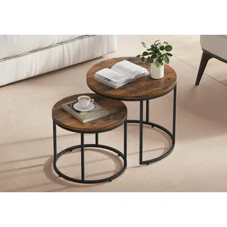 Home Collective Couchtisch 2er Set Beistelltisch Loft Design 2in1 Verschachtelung Wohnzimmer, kratzfeste Oberfläche 53cm & 43cm Rustikal-Eiche schwarzen Beinen rund braun|schwarz Rund | 53 cm x 53 cm