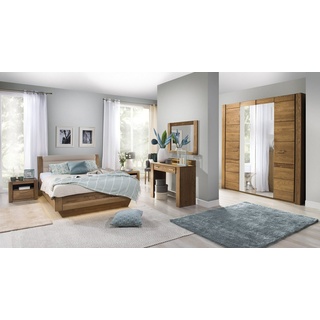 Stylefy Massivholzbett Vittorio II Massivholz Eiche Rustikal (Schlafzimmerbett, Bett), 140x200 cm, aus Massivholz, mit Lattenrost, Kopfteil gepolstert