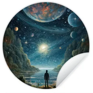 MuchoWow Wandsticker Berge - Wasser - Mond - Sterne (1 St), Wandtattoo Selbstklebend, Wohnzimmer Deko Aufkleber, 30x30 cm bunt 30 cm x 30 cm x 0.1 cm