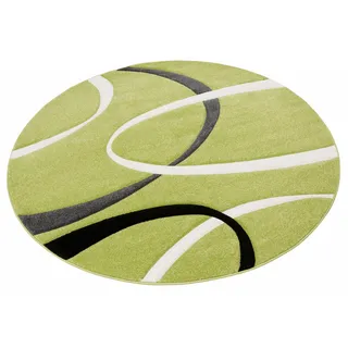 Teppich MY HOME "Bilbao" Teppiche Gr. L: 190 cm Ø 190 cm, 13 mm, 1 St., grün Esszimmerteppiche handgearbeiteter Konturenschnitt, rund, Kurzflor, elegant, 3D-Design