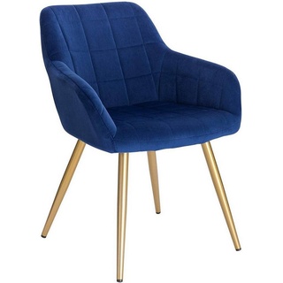Woltu Esszimmerstuhl (1 Stück), Küchenstuhl Polsterstuhl Sessel mit Armlehne, Sitzfläche aus Samt, Gold Beine aus Metall, Blau blau