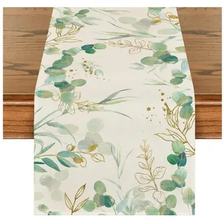 LuxusKollektion Tischläufer Tischläufer Eukalyptus Tischdeko Hochzeit Sommer 40 x 100 cm Grün Gold grün