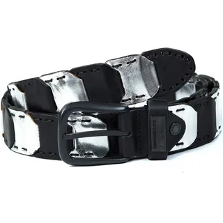 Cipo & Baxx Ledergürtel Herren Gürtel BA-CG104 (1-St) im besonderen Design mit Metall Patch schwarz|silberfarben 95cm
