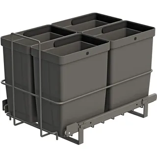 LM 79/4 Mülleimer Küche Unterschrank ausziehbar 4 Fächer Biomülleimer, Mülltrennsystem 4x8L Abfalleimer anthrazit, Küchenschrank Organizer Gelber Sack Einbau Spüle Made in Finland, 332x480x355 mm