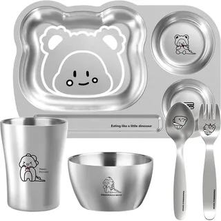 FELIXLEO Kindergeschirr-Set Edelstahl Baby Geschirrset 5 teiliges Kindergeschirr