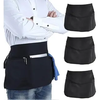 3-teiliges Halbschürzen-set Mit Tasche, Schwarze Küchenschürze, Kurze Servierschürze, Unisex-halbschürze, Professionelle Schwarze Schürze Mit Verstellbarem Riemen, Für Bistro, Garten, Bäckerei, Restau