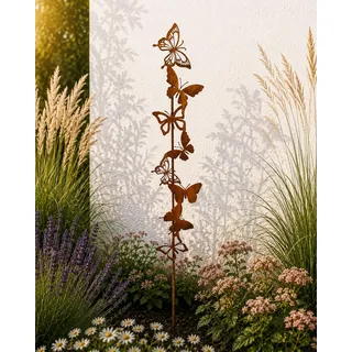 Terma Gartenstecker Set Rost Rankstab Schmetterling XXL Gartenfigur groß, Metallfigur Garten Tiere Figuren für den Garten rostdeko Figur Tiere aus rost deko Metall Rankgitter