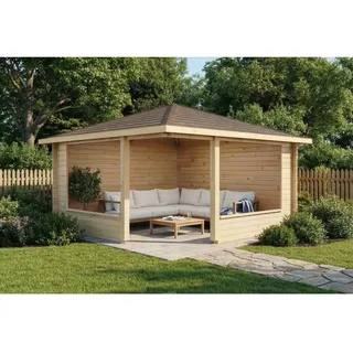 Alpholz Gartenhaus Maik-40 Spitzdach Unbehandelt 425 cm x 425 cm
