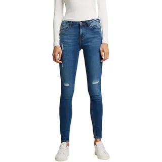 ESPRIT Damen Distressed Skinny Jeans, 902/BLUE MEDIUM WASH, 27W / 32L - 27W / 32L