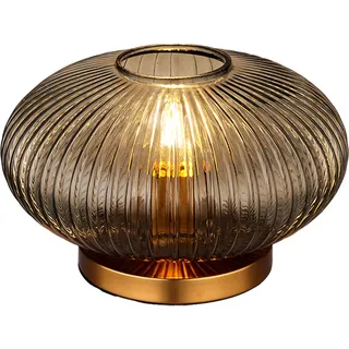 Tischlampe Rauchglas Retro Nachttischlampe Tischleuchte Wohnzimmer, Metall messing, 1x E27, DxH 30 x20 cm