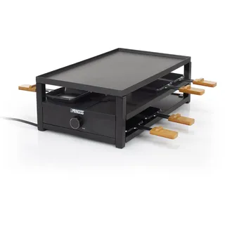Princess Raclette Black Steel – 8 Personen Parkdeck für Pfännchen große Kochfläche 44 x 25 cm regelbarer Thermostat 1300 Watt, 162655