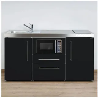 Stengel Küchenzeile 160 cm Premiumline MPM 160 A Singleküche mit E-Geräten, Kleine Kompaktküche mit Geräten schwarz