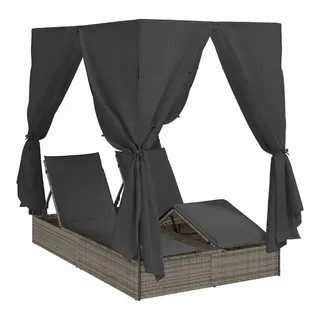 vidaXL Doppelte Sonnenliege mit Dach 205 x 129 x 200 cm Grau
