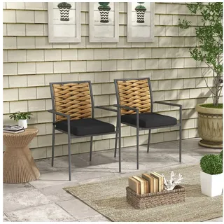 Outsunny Rattan Gartenstuhl Gartensessel 57 x 58 x 87 cm schwarz 2 St.