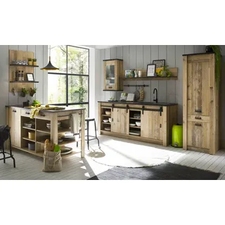 Furn.Design Küche mit Kochinsel in Used Wood hell und anthrazit Küchenschrank Set 6-teilig Stove