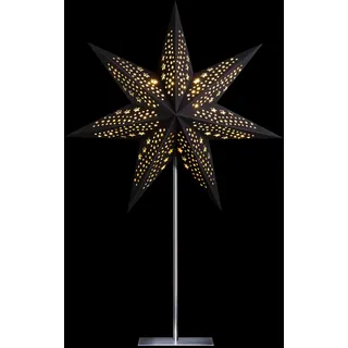 DecoTrend GmbH Sterntaler Dekostern | Weihnachtsstern Papier | Samt | Faltstern mit Ständer | Schwarz | 45cm | Innen | Glühbirne | Netzstecker