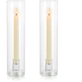 Inweder Glas Kerzenhalter mit 30cm Glaszylinder für Kerzen, 2 Stück | Ohne Boden, 2.8mm Dick Glas, Kerzenständer Stabkerzen für Außen, Hochzeit, Tischdeko, Party, Weihnachten, Wohnkultur