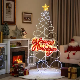 COSTWAY 170cm LED Weihnachtsbaum, beleuchtete Weihnachtsdeko, farbewechselnde Lichter | 216 LEDs | 6 Lichtmodi, Lichterbaum mit Buchstaben & Stern, Tannenbaum Lichterkette innen außen, Metall