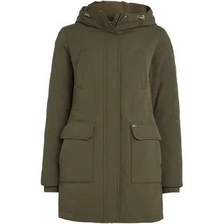 Wintermantel TOMMY JEANS "TJW TECHNICAL DOWN PARKA", Damen, Gr. S (36), grün (fatigue grün), Web, Obermaterial: 100% Polyamid. Futter: 100% Polyester, unifarben, casual, normal hüftbedeckend, Langarm Rippbündchen, Mäntel, mit Logostickerei