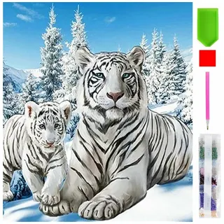 Realb2b Malen nach Zahlen 5d Diamond Painting Weißer Tiger Malen nach Zahlen 20x20cm (Komplettset für 5D Diamond Painting inklusive Leinwand, Diamanten und Werkzeugen, Diamond Painting Set mit Zubehör für DIY-Kreativität und Entspannung), 20x20cm 5D Diamond Painting mit präziser Klebeschicht & Zubehör