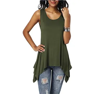 Dreamskull Damen Frauen T Shirts Oberteile Blusen Tops Tunika Tuniken Longshirt Lang Basic Rückenfrei Ärmellos Asymetrisch Baumwolle Sommer Alltag Casual Locker Lässig Stretch S-3XL - XXL