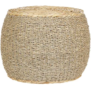 Beliani Pouf Naturfarben ⌀ 40 cm Geflochten Boho Modern Wohnzimmer Ausstattung Hocker Indoor Deko