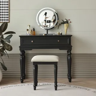 FGNIXLN Schwarzer Schminktisch – ohne Spiegel, mit 2 Schubladen – Vintage Frisiertisch, als Schminktisch oder Schreibtisch verwendbar – ideal für Schlafzimmer und Ankleidezimmer. (Schwarz)