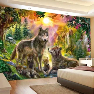 XCSLH Tapestry Wall Hanging,Große Größe Tiere Wandteppich Kreative Wald Wolf 3D Gedruckt Kunst Wandbehang Wandteppich Yoga Matte Decke Strand Wand Tuch Nordic Home Hintergrunddekoration, 150Cmx200Cm
