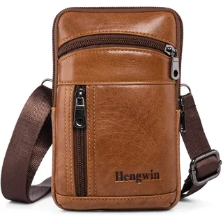hengwin Herren Schultertaschen Leder Umhängetasche Kleine Handytasche Männer Gürteltasche Vertikale Holster Hüfttasche für iPhone 16 Pro Max 16 Plus 15 14 Pro Max für Samsung Galaxy S25 S24 S23 Ultra - L