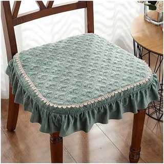 ZTGL Sitzpolster Quadratisch 45x43, Gepolstertes Sitzkissen Warme Dickes Stuhlkissen mit Bändern, Waschbar Stuhlpolster, Sitzkissen mit Rüschen Für Esszimmer/Küche/Terrasse/Stuhl,Grün,(1 Pcs)