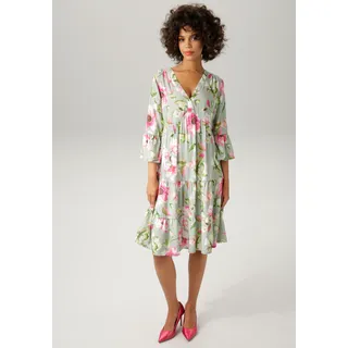 Aniston CASUAL Tunikakleid mit fantasievollem Blumendruck Gr. 36 - N-Gr, jade-fuchsia-pink-weiß-apfelgrün-grün-rosa-hellbraun, , 50609342-36 N-Gr