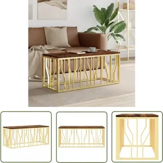Couchtisch Golden Edelstahl und Altholz Massiv - Esszimmertisch - Couchtisch - Kaffeetisch - Holzmöbel - Designertisch - The Living Store