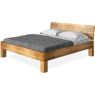 CURBY Massivholzbett Holzbett Doppelbett 4-Fuß-Bett mit Kopfteil aus massiver THERMO -Fichte, hochwertige Verarbeitung, einfacher Aufbau, Made in Germany, 180 x 200 cm, vintage, Standardhöhe