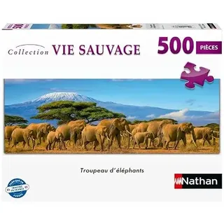 Nathan – Puzzle für Erwachsene – Puzzle 500 Teile – Elefantenherde (Panorama) – Erwachsene und Kinder ab 12 Jahren – Premium-Puzzle – Kollektion Wildlife – 12001866