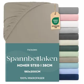 Twinzen - Spannbettlaken 180x200 cm - 100% Mikrofaser - Steghöhe 35cm | Leinen · Ultraweich · OEKO-TEX Zertifiziert · Bettwäsche 2 Personen · Für hohe Matratzen · Atmungsaktiv · Pflegeleicht