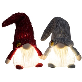 Christmas Paradise Weihnachtsfigur sitzender Wichtel 25cm (39cm) mit Beleuchtung (Dekofiguren, 2 St., im Set), LED Gnom Doppelpack, 2 Designs Grau-Weiß/Rot-Weiß, Weihnachtsdeko