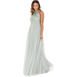 Maya Deluxe Damen Maxikleid Für Brautjungfer Neckholder Pailletten Verziert Abschlussball Hochzeit Dleider Besondere Anlässe Bridesmaid Dress, Green Lily, 46 EU
