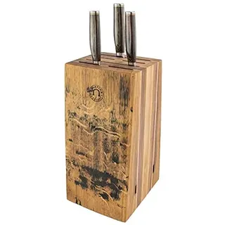 von handgefertigter Messerblock aus Alten Fassdauben | + 3 Kai Shun Premier Tim Mälzer Messer Japanische Profimesser (Variante A (+ 3 Messer) | VK: 799,- €