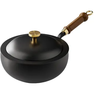 Emaillierte Gusseisen-Saucenpfanne – Antihaft-Kochtopf | Mini-Dutch Oven Emaille-Kochtopf | Eisen-Kochgeschirr mit Holzgriff, ofenfest, Küchenzubehör für Zuhause, Wohnung, Camping, Restaurant