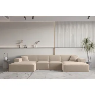 Fun Möbel Wohnlandschaft Stoff U-Form 2-Sitzer Beige