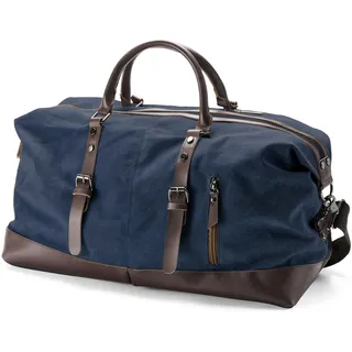 Trendhim | Blaue Reisetasche für Herren aus Canvas & echtem Leder | Weekender mit Schultergurt & Griff | Robustes Design für Sport & Reisen | Dänischer Stil