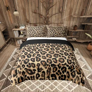 Loussiesd Leopard 100% Baumwolle Bettwäsche Set 220x240cm Gepard Bettbezug Tier Druck Safari Betten Tier Pelz für Kinder Jungen Mädchen Braun Bettwäsche-Set Atmungsaktiv Weich
